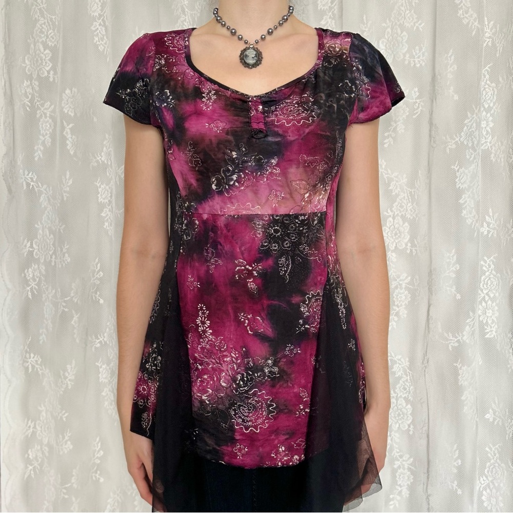 Vintage Vamp Whimsygoth Pink & Black Blouse